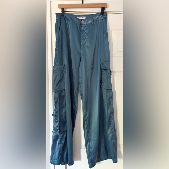 Almost Famous Teal Satin Cargo‎ Pants Size Medium EUC - Picture 1 of 6